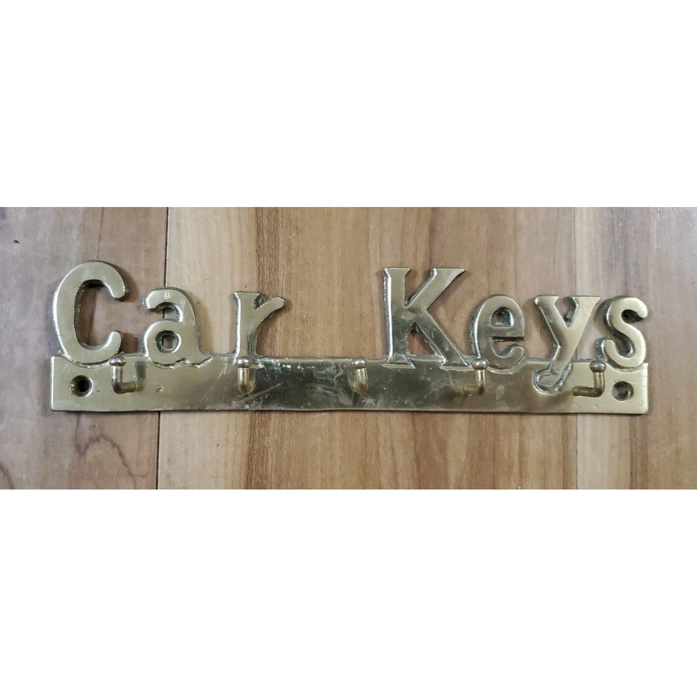 Vintage Solid Brass Car Keys Wall Hook Rack 5 Key Holder Mid Century Retro MCM